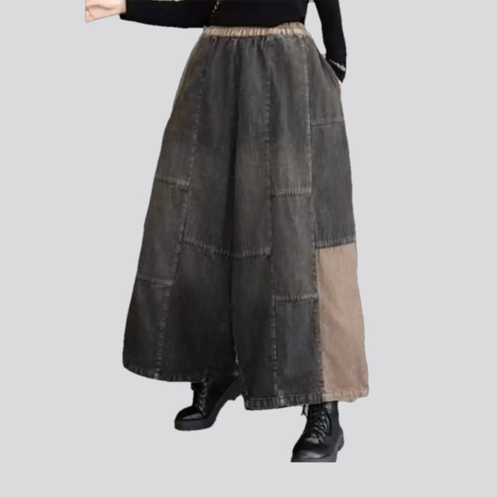 Fashionable patchwork denim culottes for women