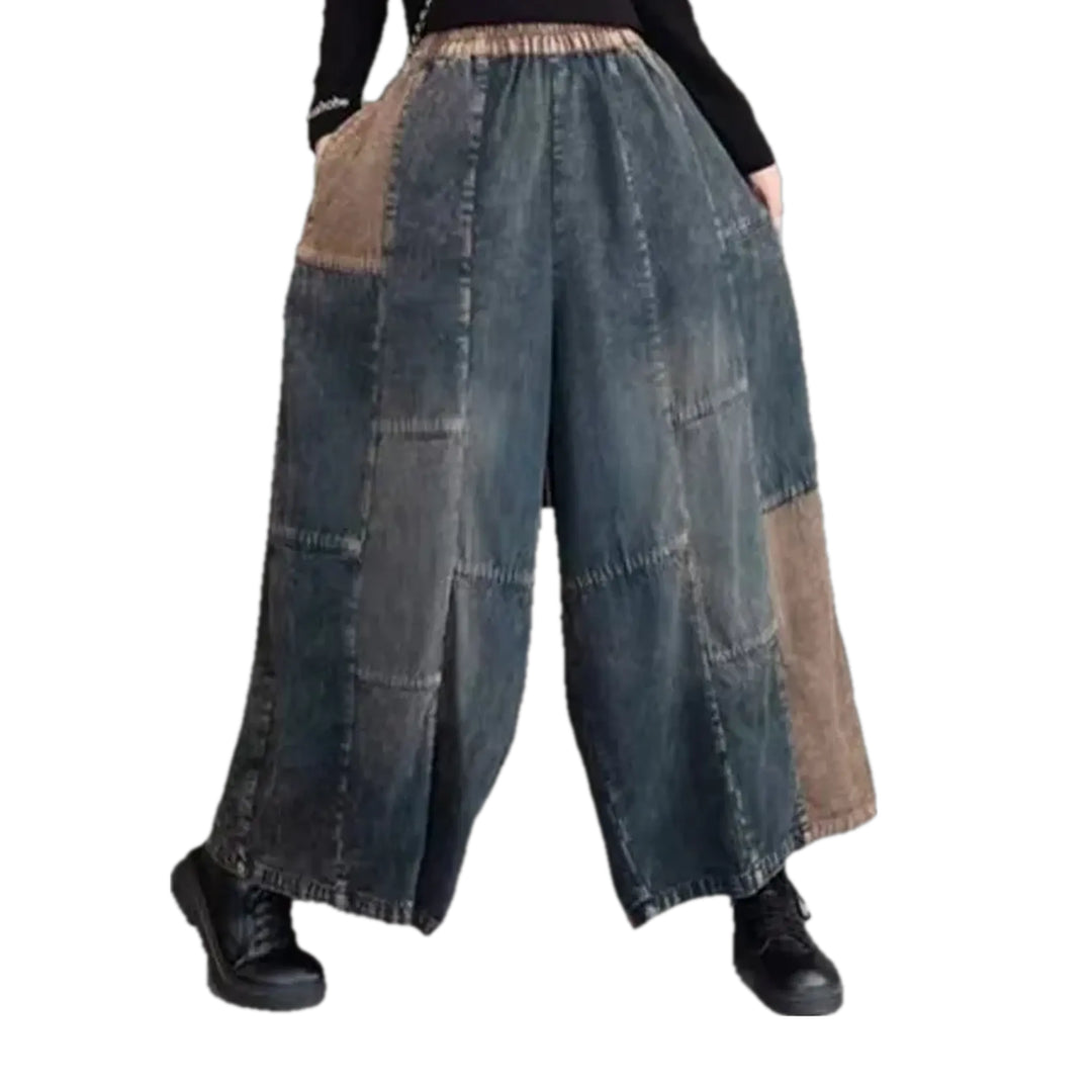 Fashionable Patchwork Denim Culottes for Women - Dark Blue