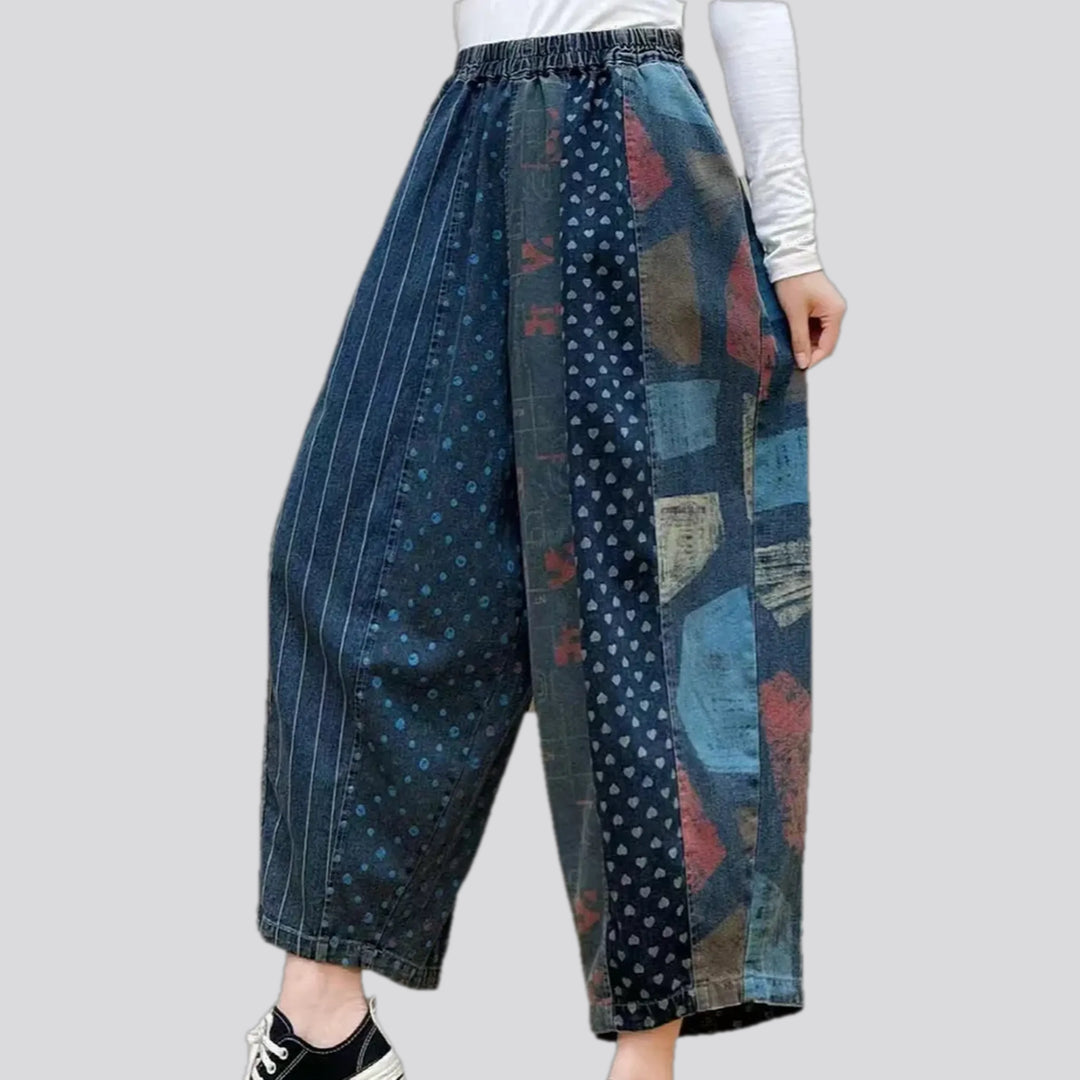 Boho style denim joggers for ladies