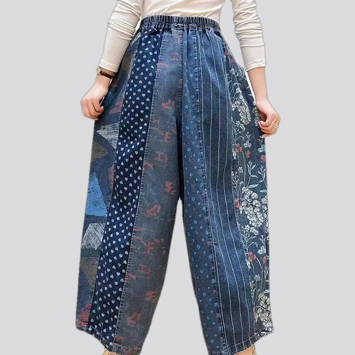 Boho style denim joggers for ladies