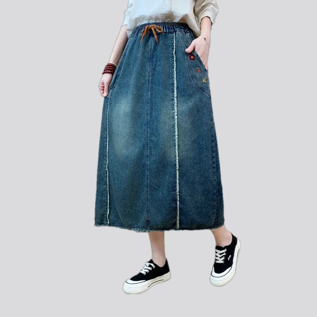 Distressed high waist jean skirt