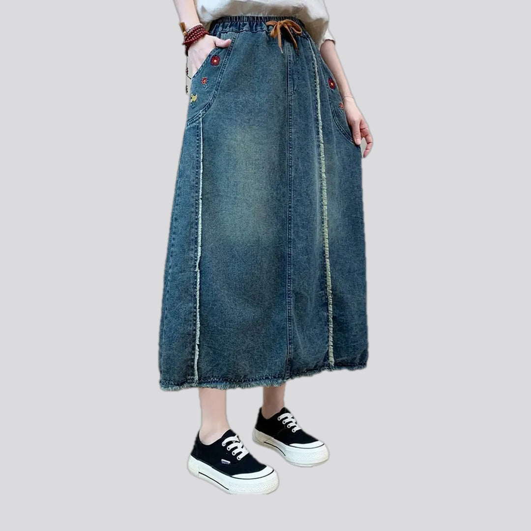 Distressed high waist jean skirt