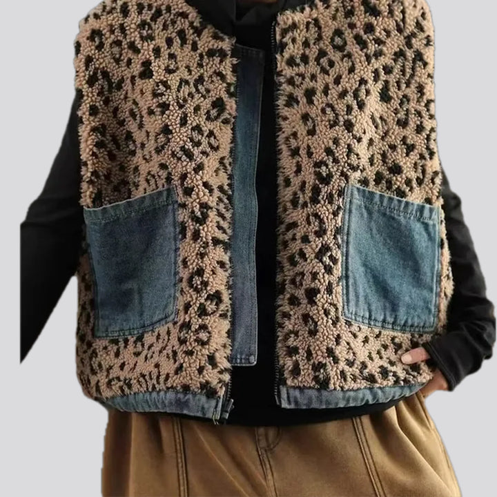 Fashionable animal print women's denim vest