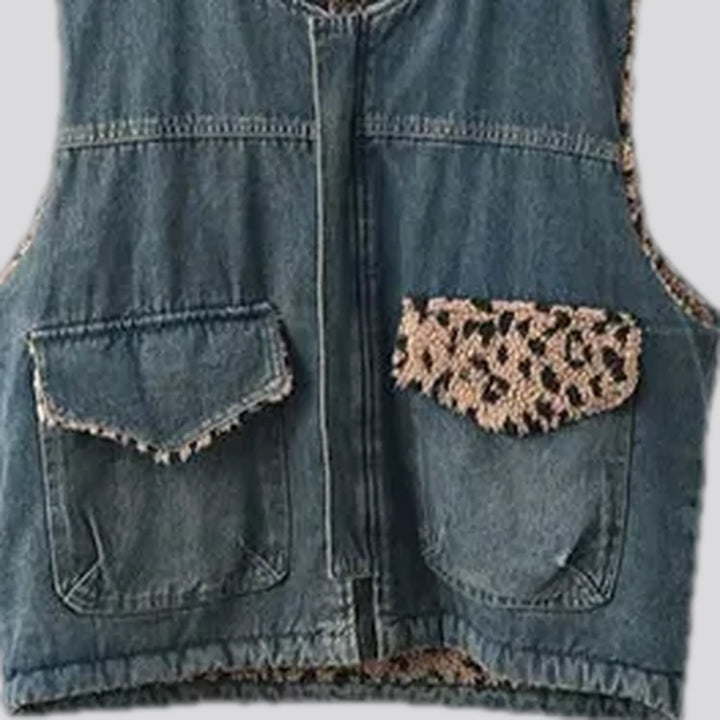 Fashionable animal print women's denim vest