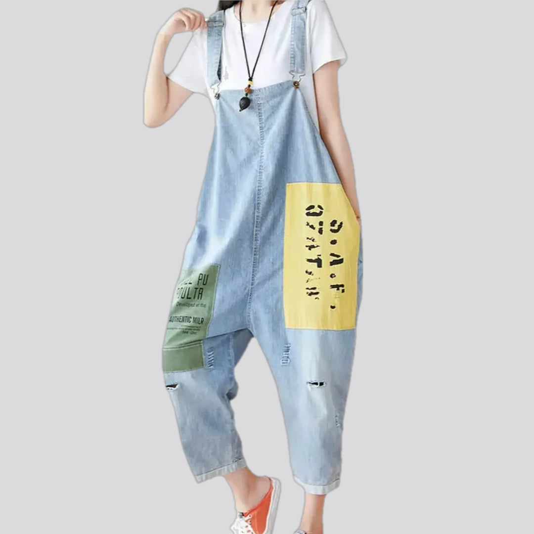 Baggy-leg boho chic women's denim bib