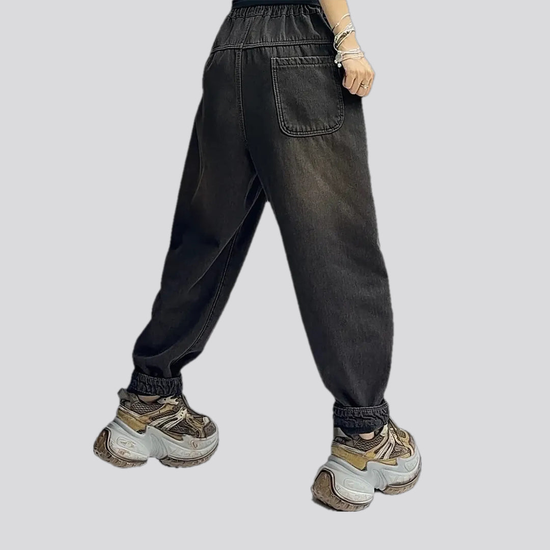 Fashionable medium rise denim joggers for ladies