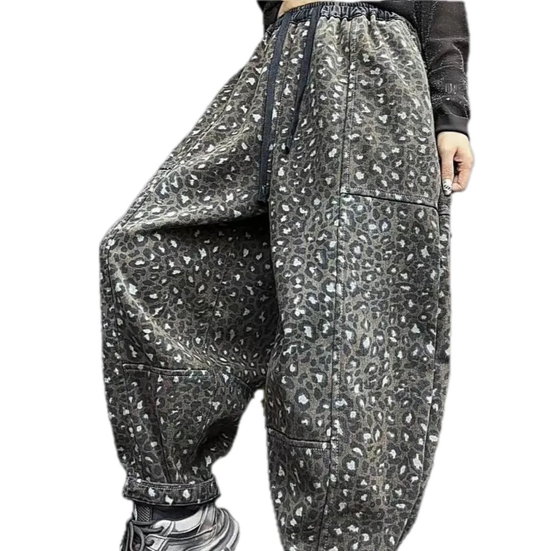 Mid-waist Baggy Women's Denim Joggers - Grey