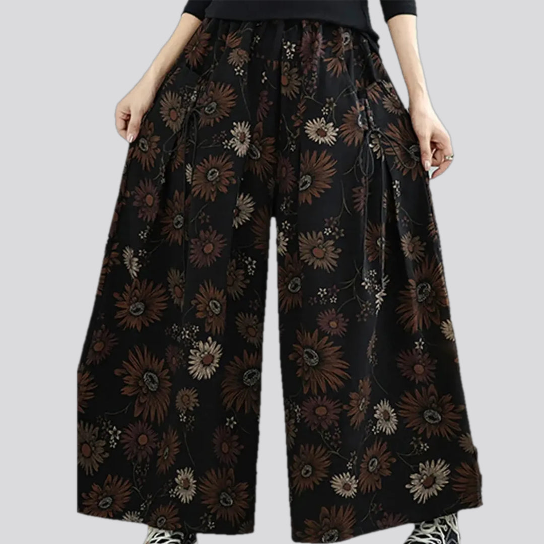 Boho flared floral women's denim culottes