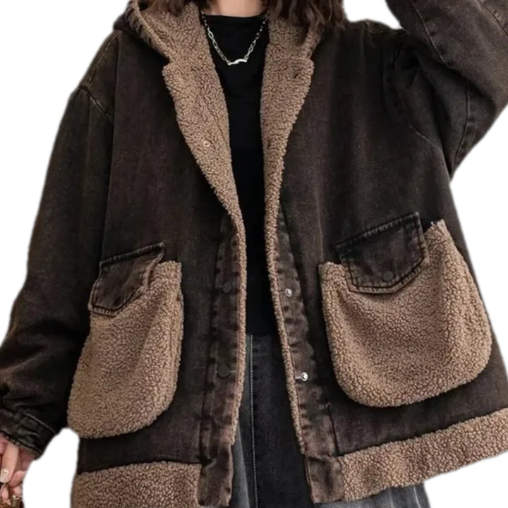 Boho Style Fur Trim Women's Jean Chore Jacket - Brown