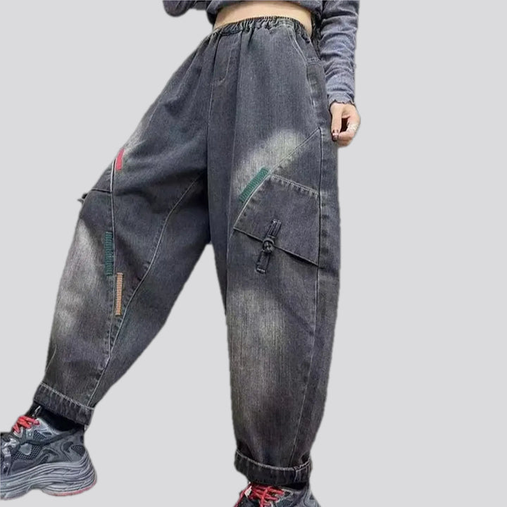 Mid waist retro fashion denim joggers for women