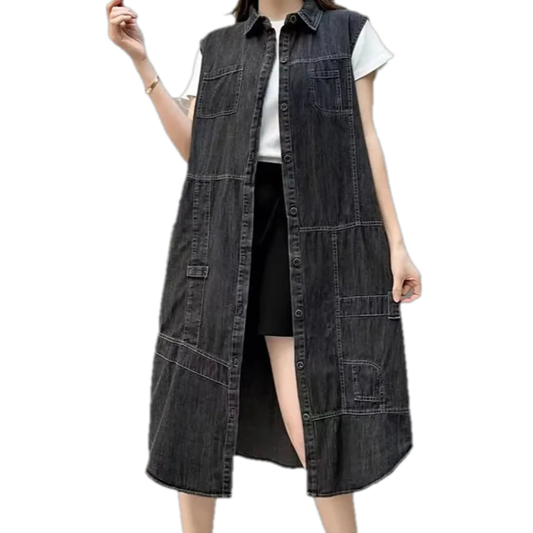 Fashionable Women's Jean Vest - Grey