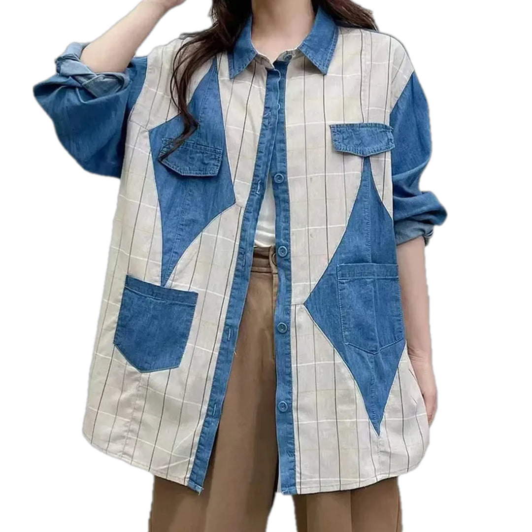 Oversized Fashion Denim Shirt for Women - White