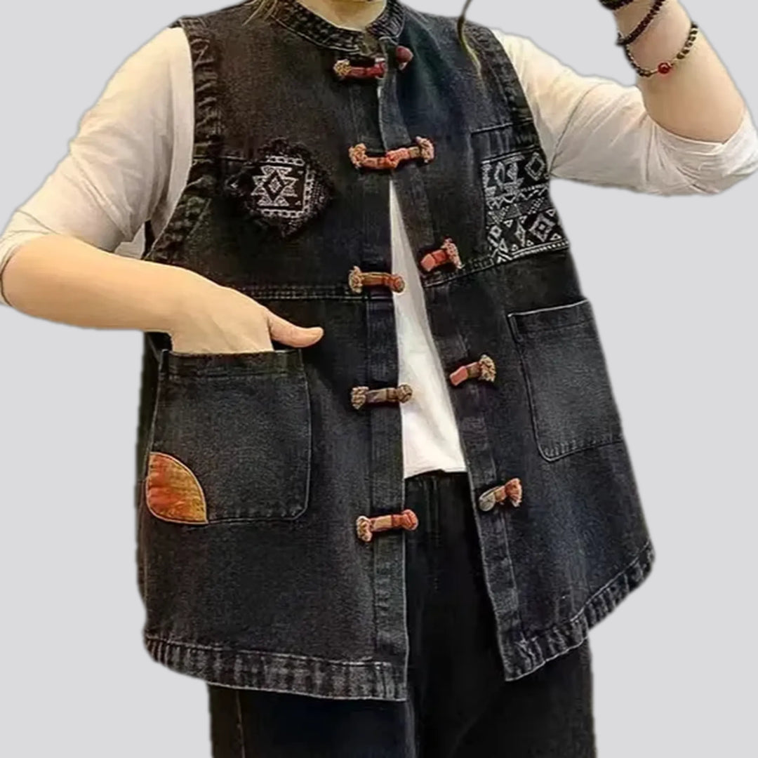 Trendy retro mixed patchwork jeans vest for ladies