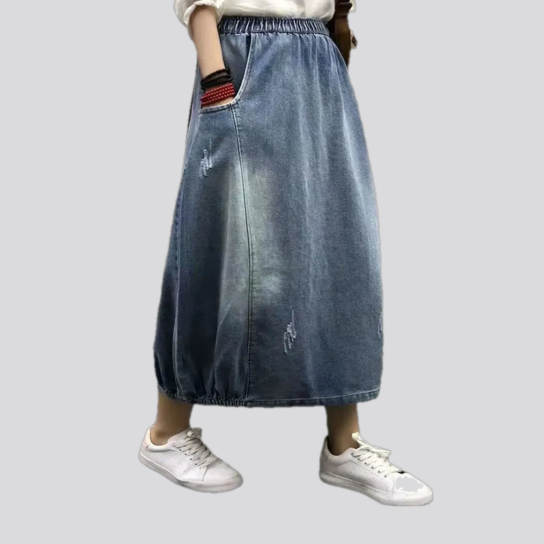 Fashion rubber hem bubble jean skirt