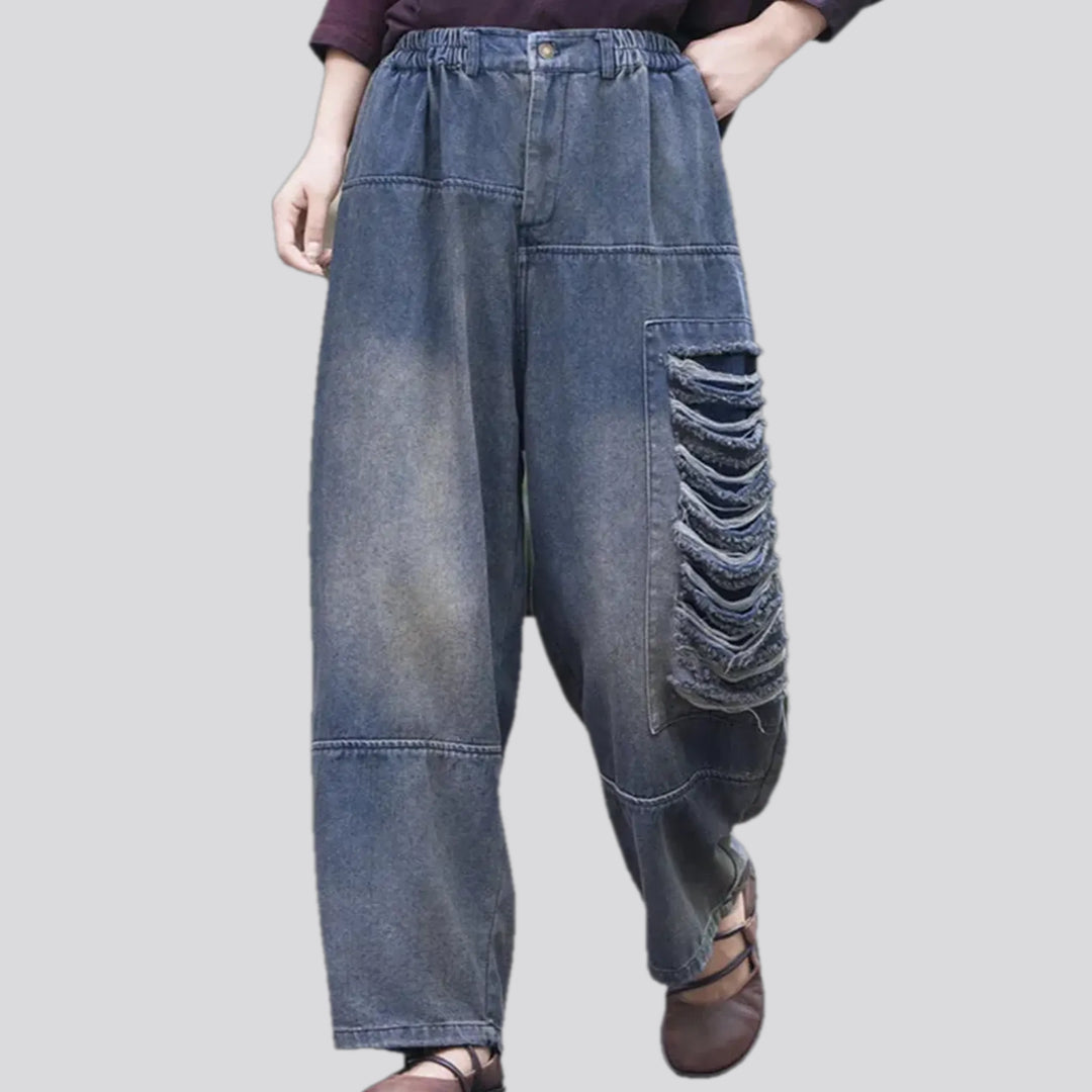 Mid waist stylish denim joggers for ladies