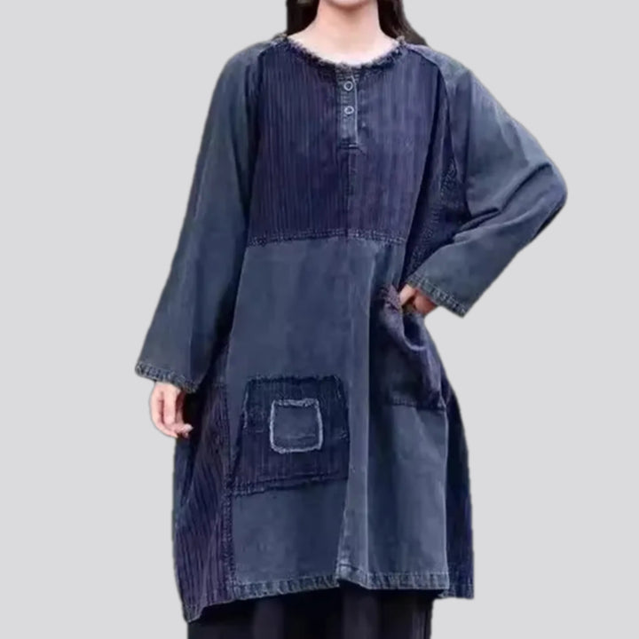 Dark boho patchwork denim dress