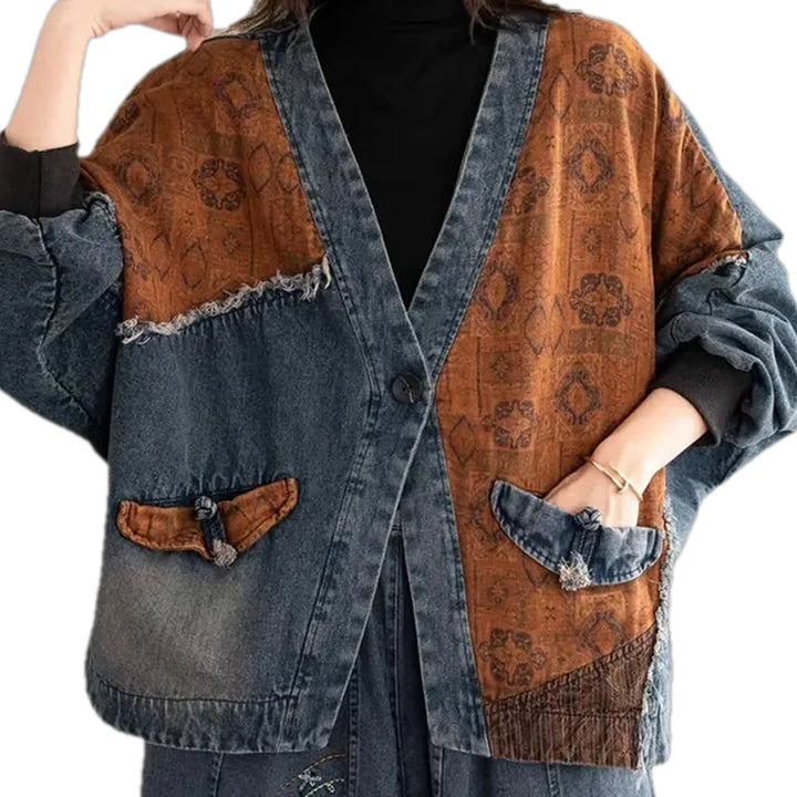 Boho Style Women's Jeans Chore Jacket - Blue