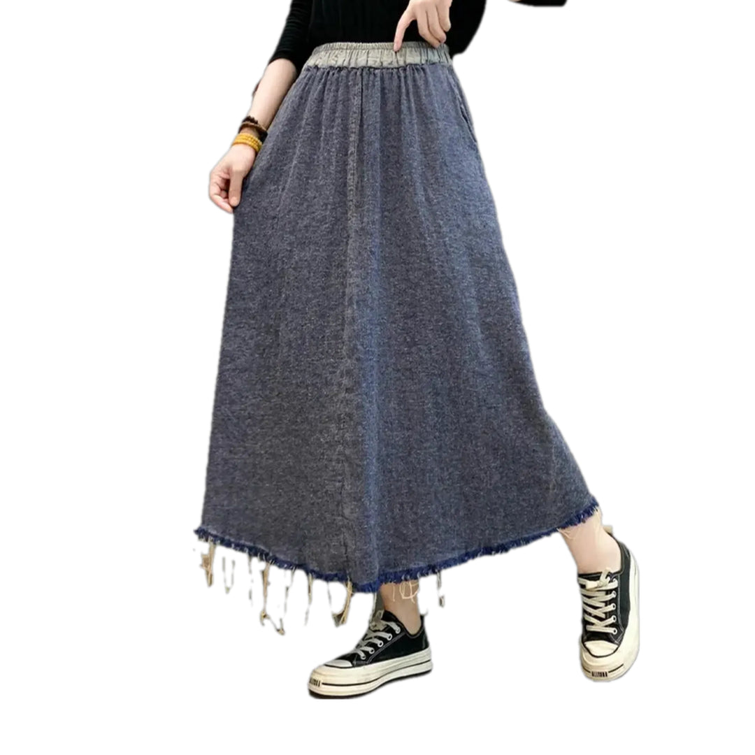 Vintage Frayed Denim Skirt - Grey