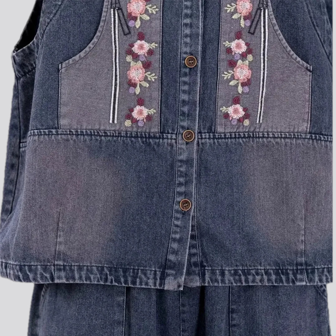 Boho style embroidered women's jeans vest