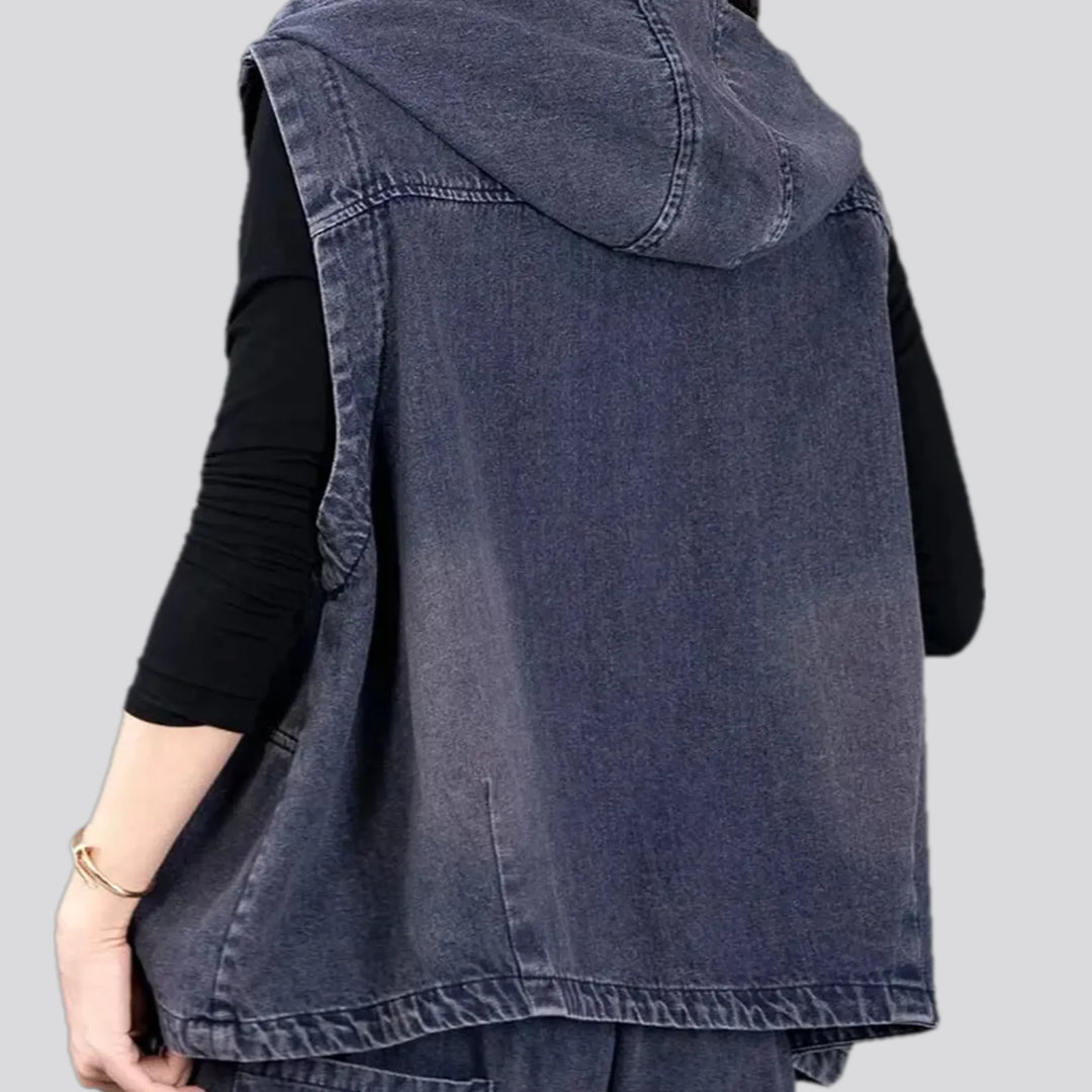 Boho style embroidered women's jeans vest