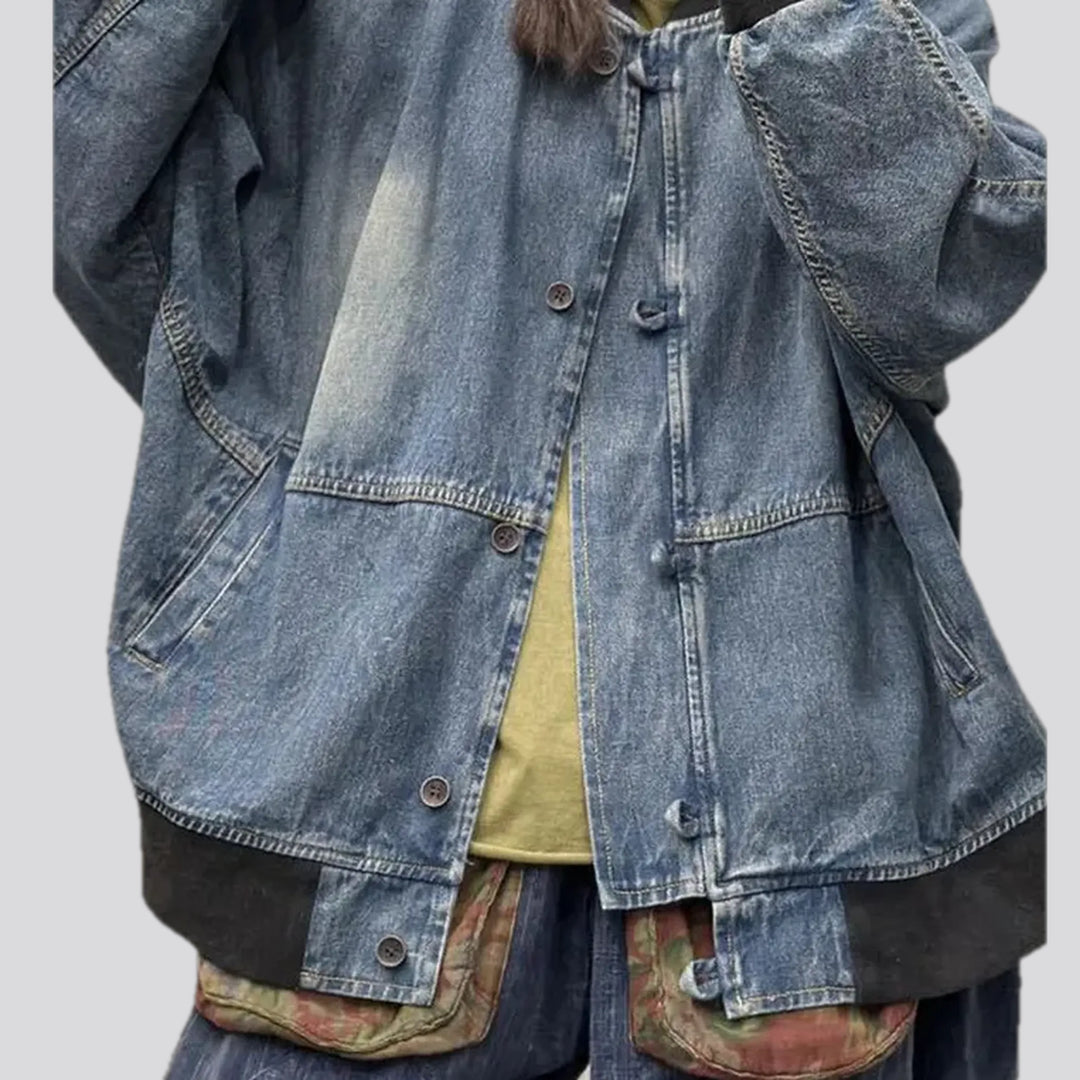 Abraded women's jean bomber jacket