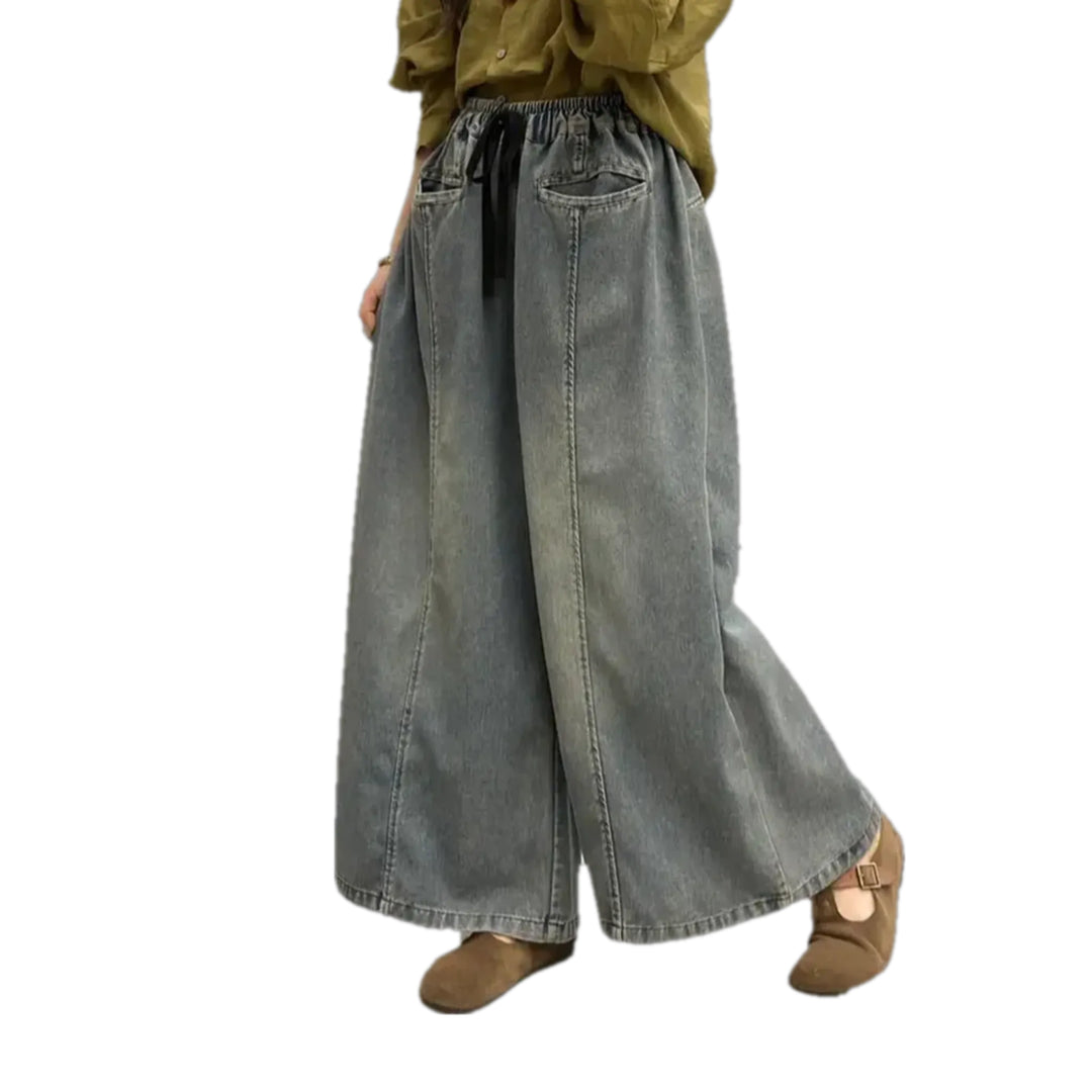 Contrast Pattern Boho Jeans Culottes for Ladies - Grey