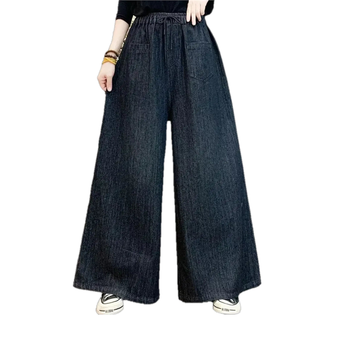 Trendy Flared Women's Denim Culottes - Dark Blue