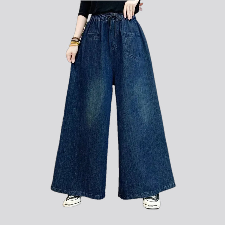 Trendy flared women's denim culottes