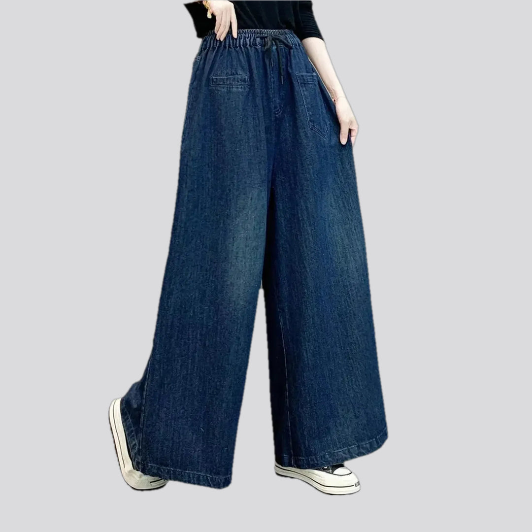 Trendy flared women's denim culottes