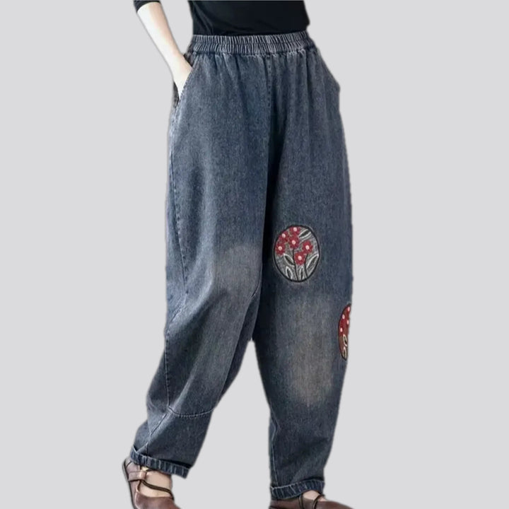 Embroidered retro women's jean joggers