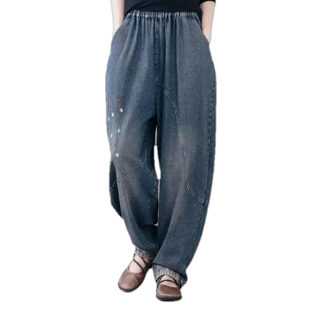 Mid-rise Baggy Women's Denim Joggers - Blue