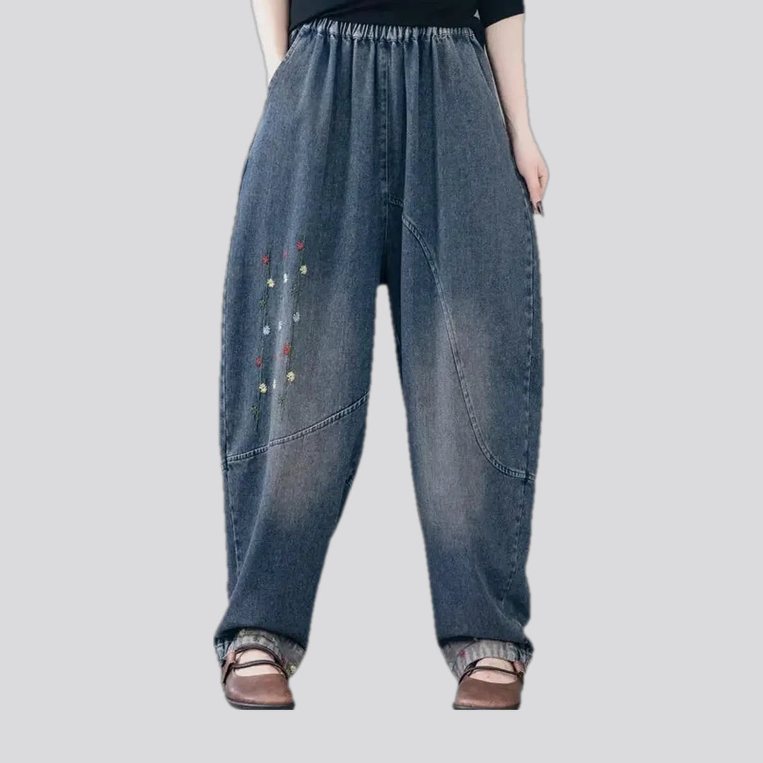 Mid-rise baggy women's denim joggers