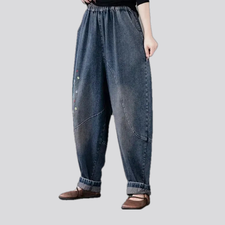 Mid-rise baggy women's denim joggers