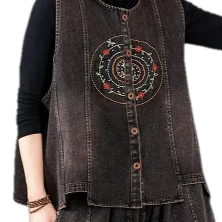 Boho Style Oversized Women's Jean Vest - Brown