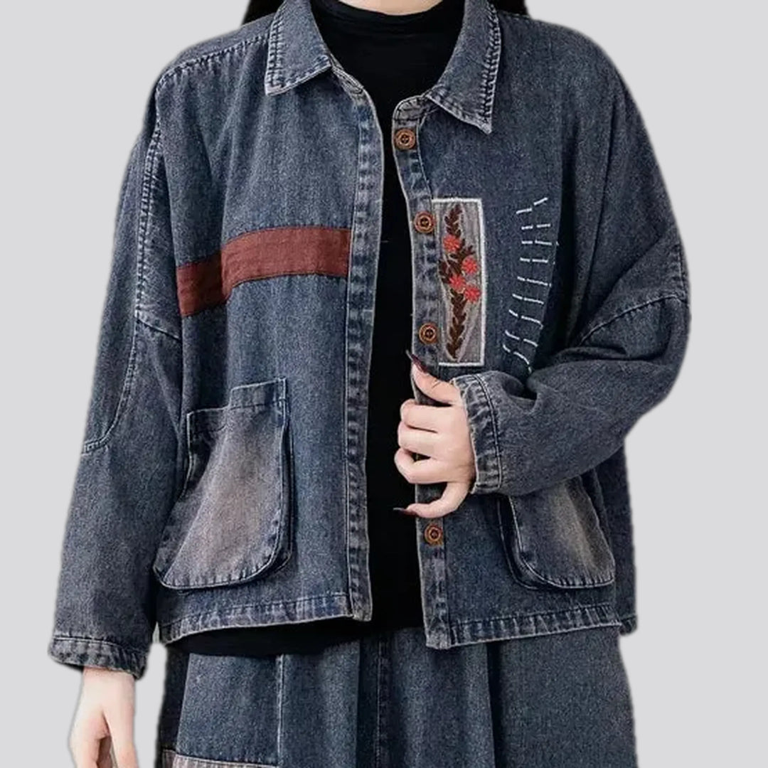 Retro botanical style women's jean chore jacket