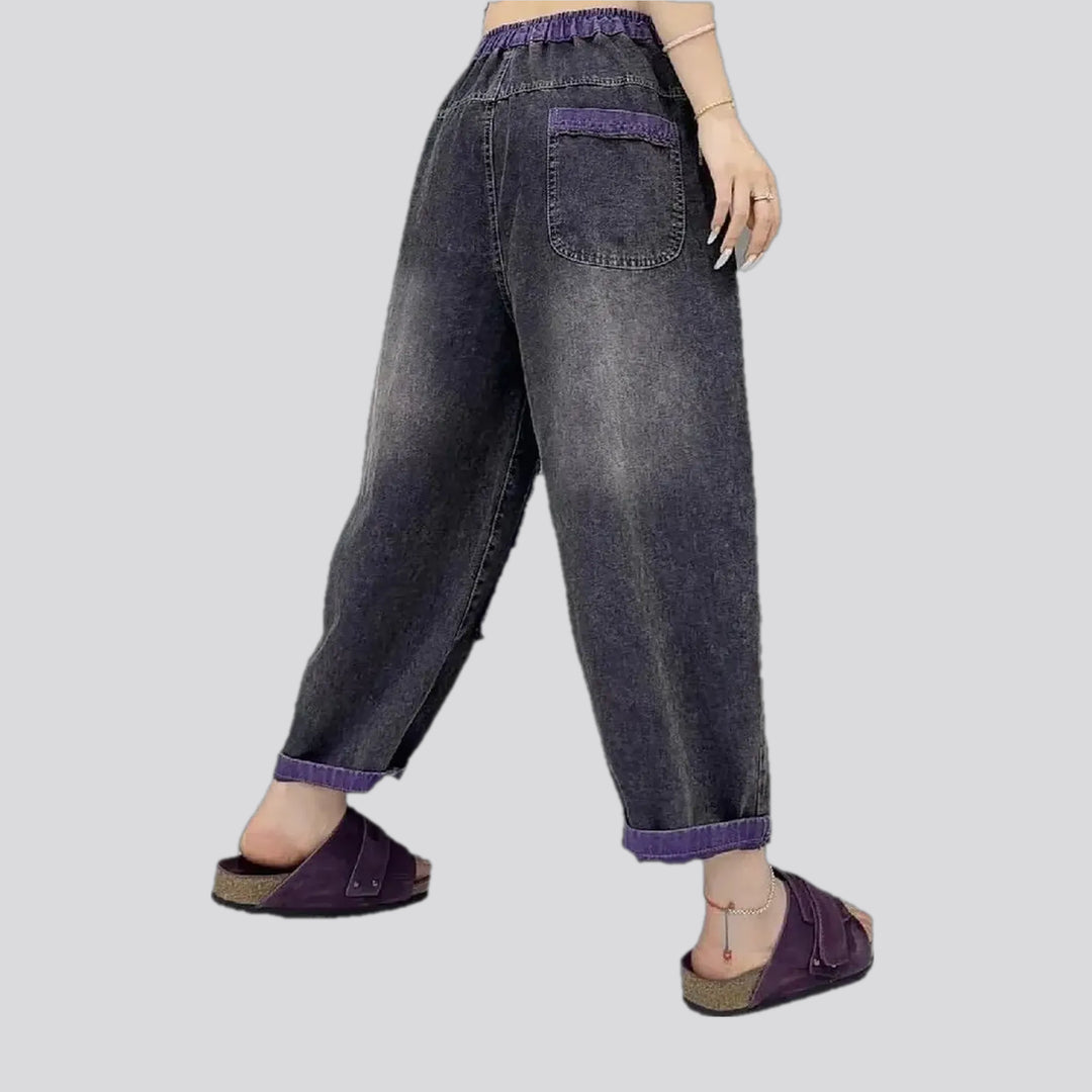 Mid rise denim joggers for women