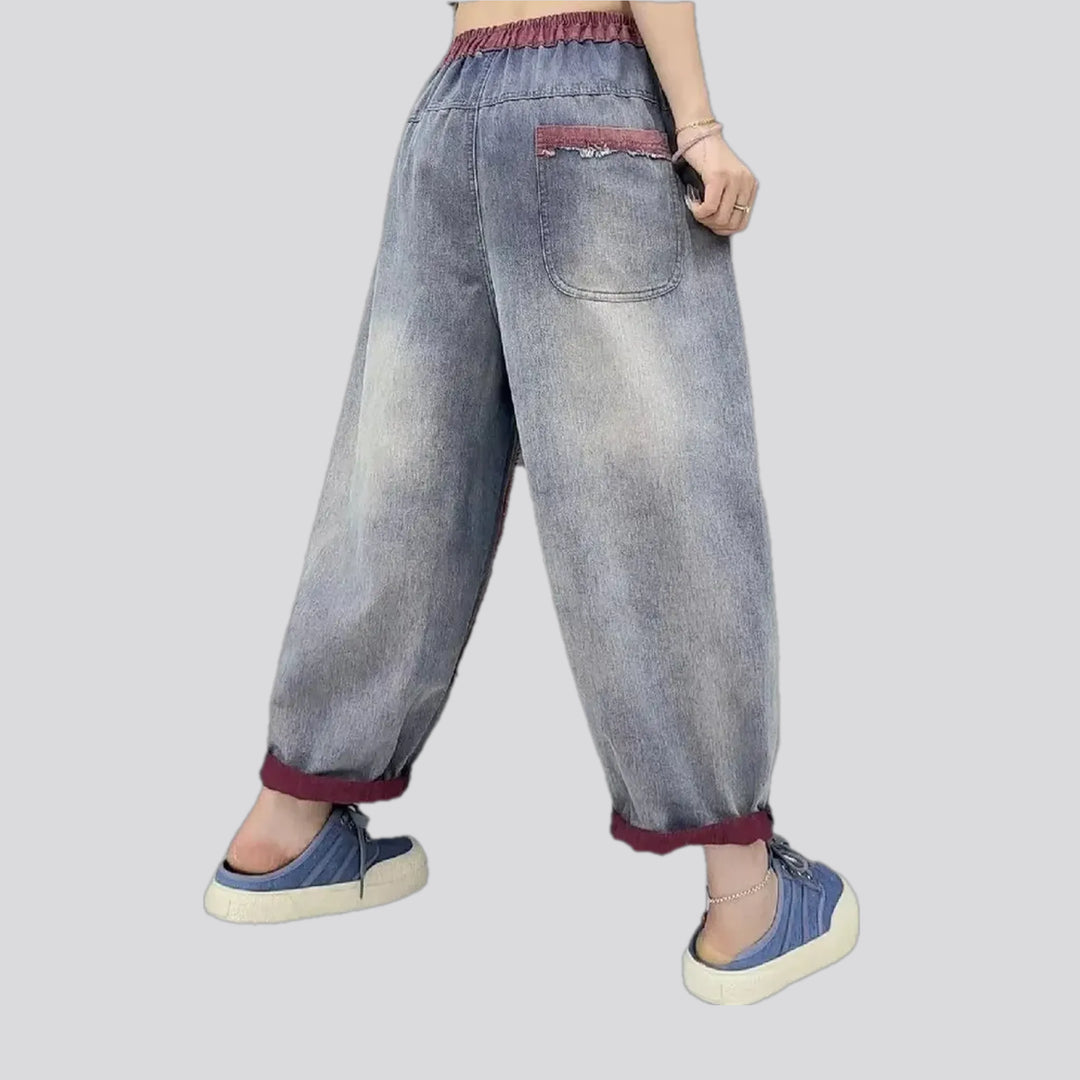 Mid rise denim joggers for women