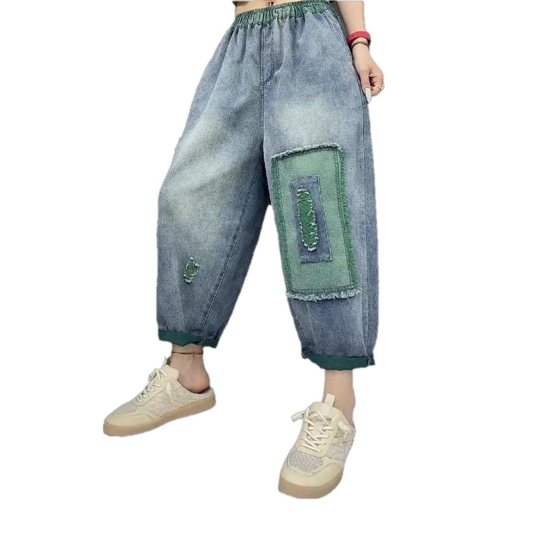 Mid Rise Denim Joggers for Women - Green