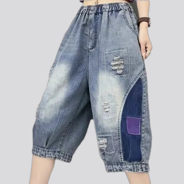 Patchwork boho style women's jeans shorts