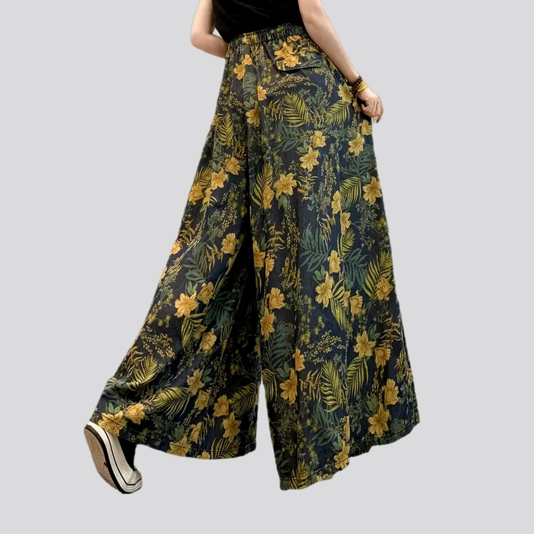 Boho style flared jeans culottes for women