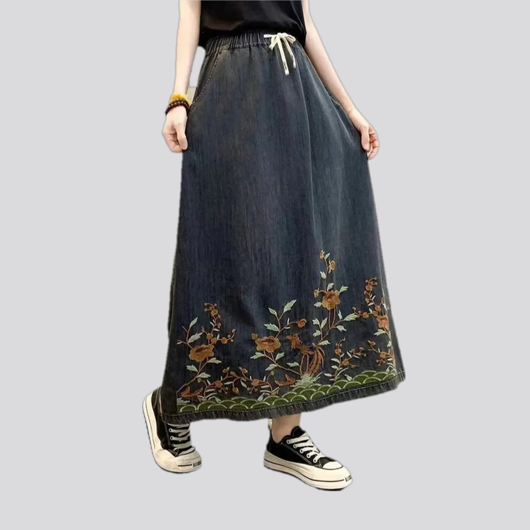 High waist botanical jeans skirt