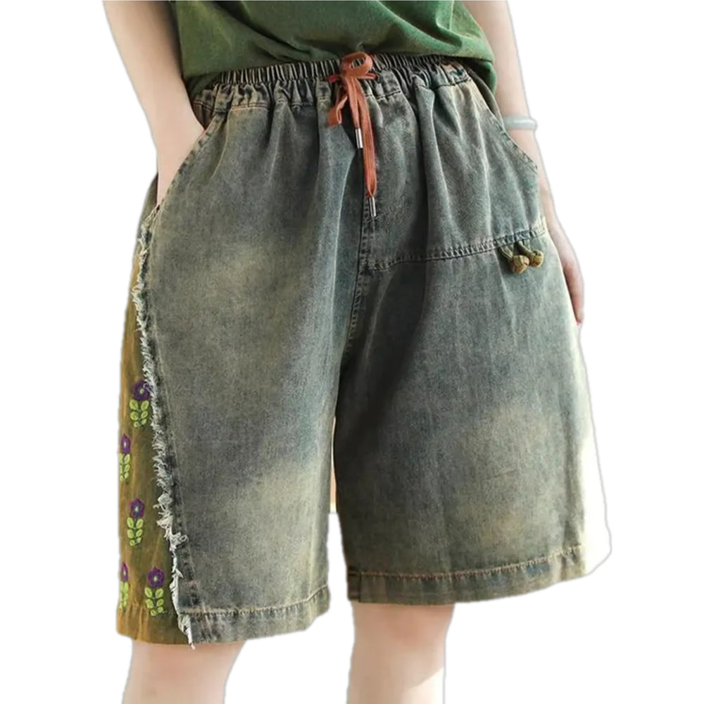 Vintage Boho Baggy Women's Jean Shorts - Grey