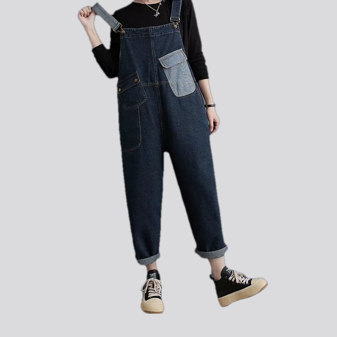 Dark pattern women's denim dungaree