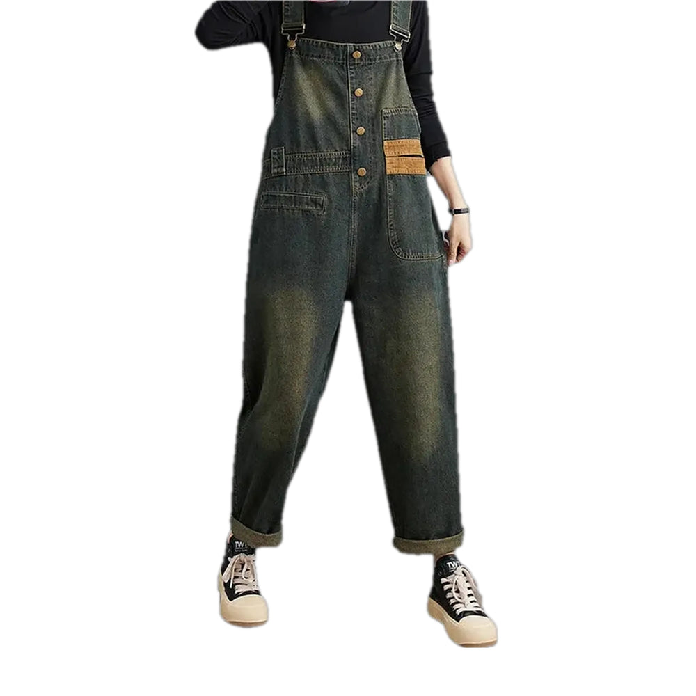 Street Style Retro Fit Women's Denim Dungaree - Dark Blue