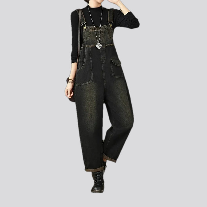 Smoothed vintage baggy fit women's denim dungaree