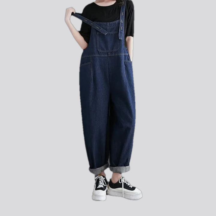 Dark pattern baggy fit 90s denim bib for women