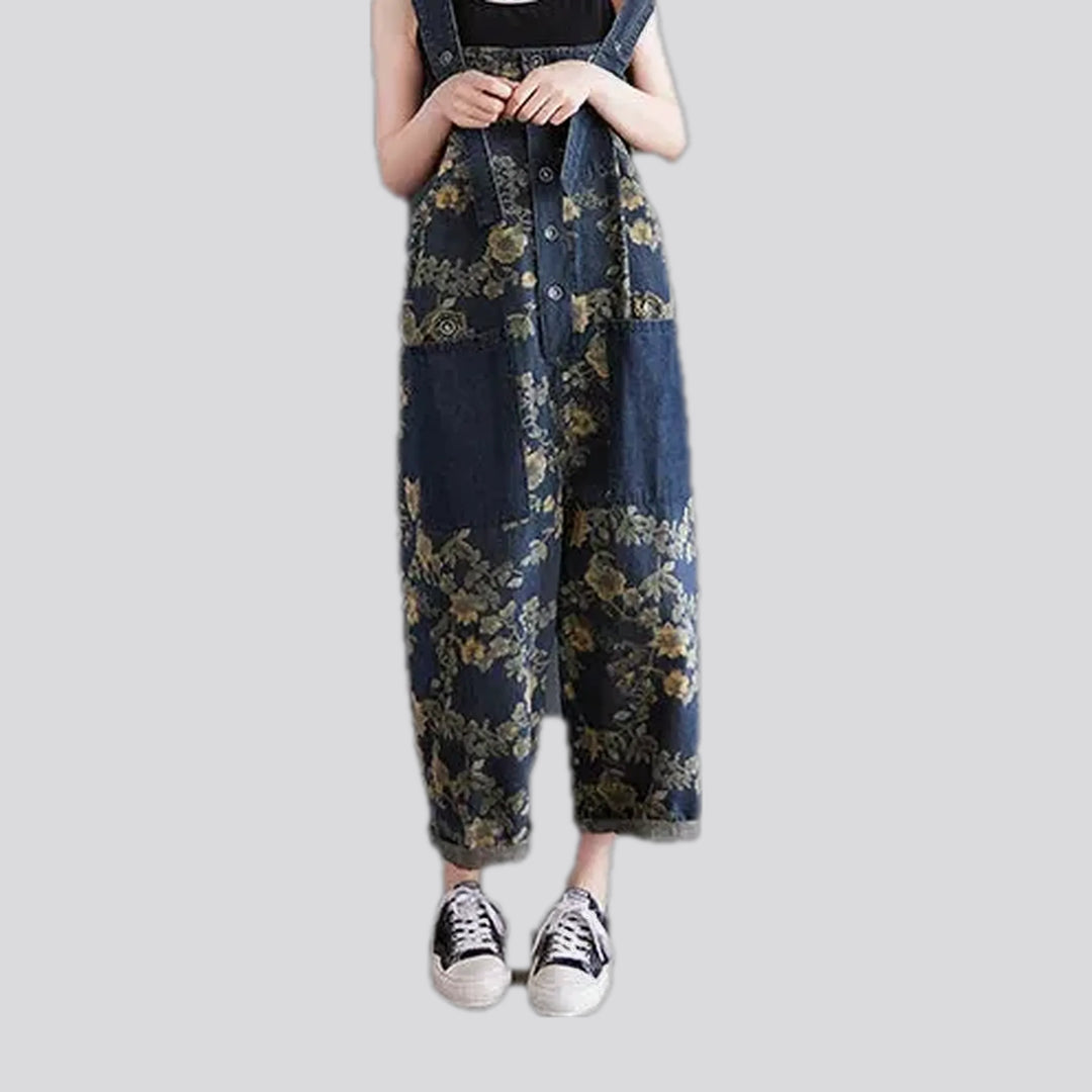 Chic boho floral baggy women's jeans overall