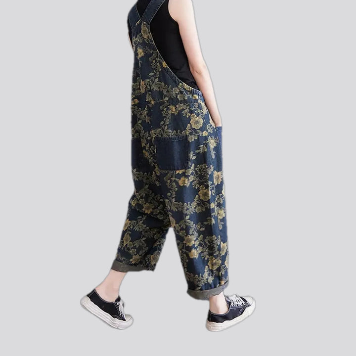 Chic boho floral baggy women's jeans overall