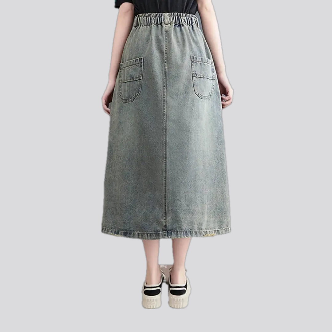 High waist floral denim skirt