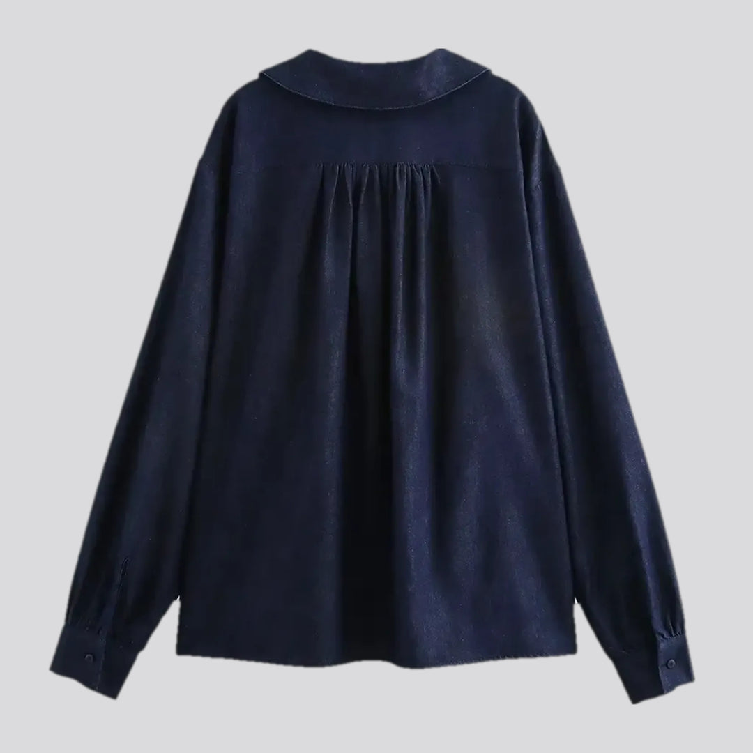 Tie front collar denim shirt for ladies